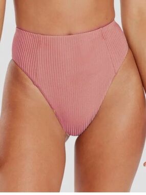 Vitamin A Ribbed High-Waist Bikini Bottom - Rose